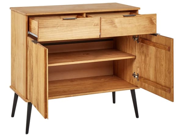 Kommode Lyst Træ og Grå 3 Skuffer Skab Metal Base Industrielt Moderne Design