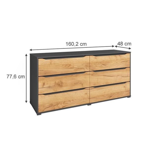 Skänk Ruben, 160 x 77,6 cm med lådor, Gyllene ek/antracit, Vicco