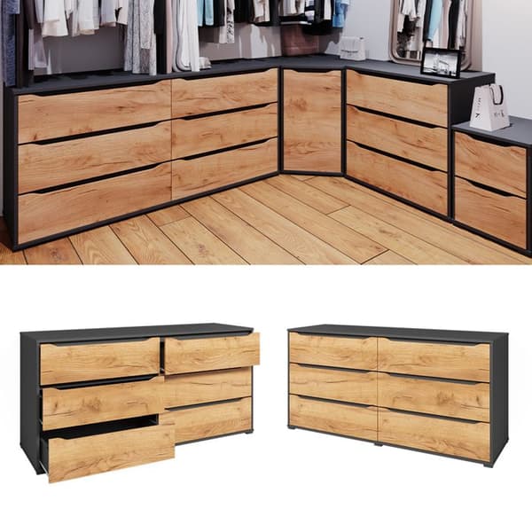 Skänk Ruben, 160 x 77,6 cm med lådor, Gyllene ek/antracit, Vicco