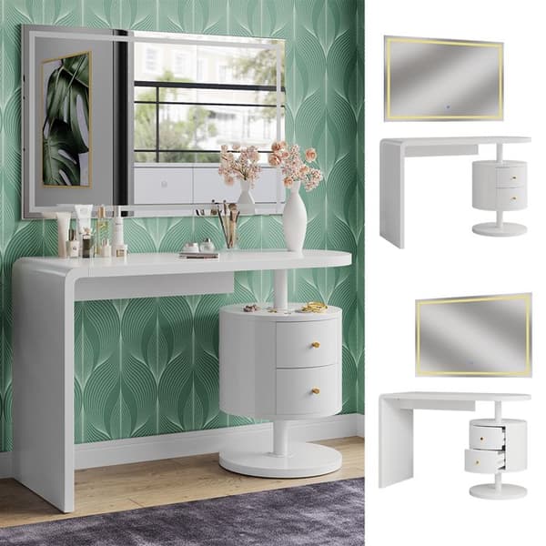 Vicco Lara sminkbord, Högblank vit, 120 cm med LED-spegel