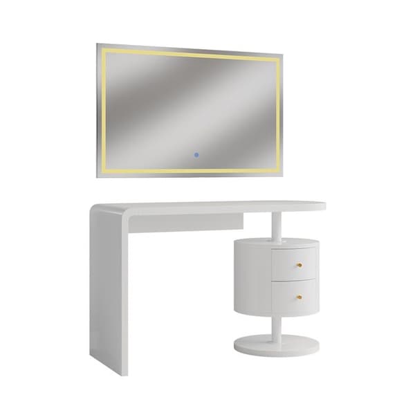 Vicco Lara sminkbord, Högblank vit, 120 cm med LED-spegel
