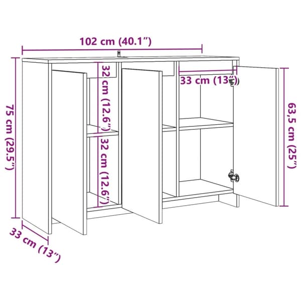 vidaXL Skjenk gammelt tre 102x33x75 cm konstruert tre