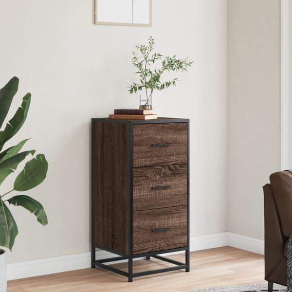 vidaXL skab 35,5x35x76 cm konstrueret træ og metal brun egetræsfarve