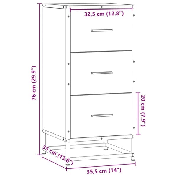 vidaXL skab 35,5x35x76 cm konstrueret træ og metal brun egetræsfarve