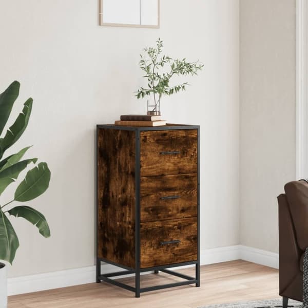 vidaXL skab 35,5x35x76 cm konstrueret træ og metal røget egetræsfarve