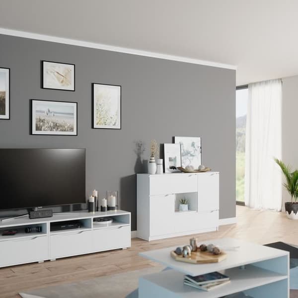 Vicco Låg skänk byrå Flerfunktionsmöbler Ruben vit 120 cm 4 lådor Möbler