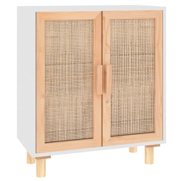 Skänk vit 60x30x70 cm massiv furu och naturlig rotting