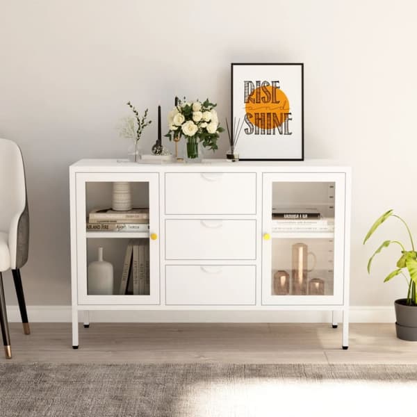 Skänk vit 105x35x70 cm stål och härdat glas