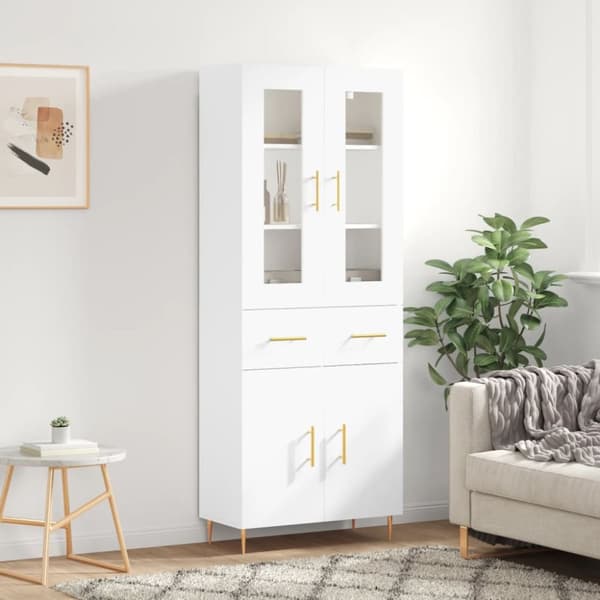 Högskåp vit 69,5x34x180 cm konstruerat trä
