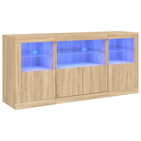 Skänk med LED-belysning sonoma-ek 142,5x37x67 cm