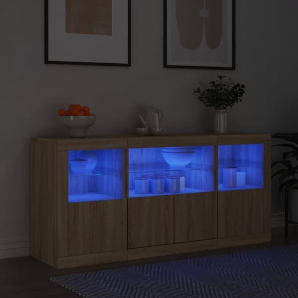 Skänk med LED-belysning sonoma-ek 142,5x37x67 cm