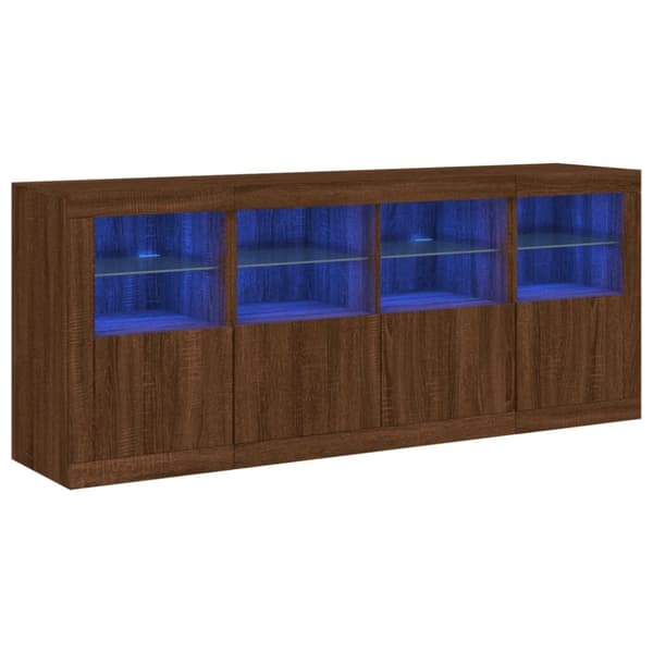 Skänk med LED-belysning brun ek 163x37x67 cm