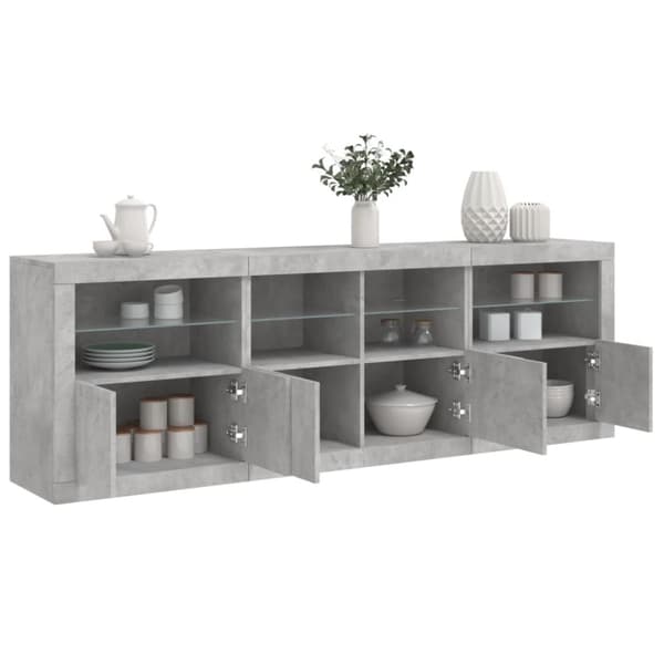 Skänk med LED-belysning betonggrå 202x37x67 cm