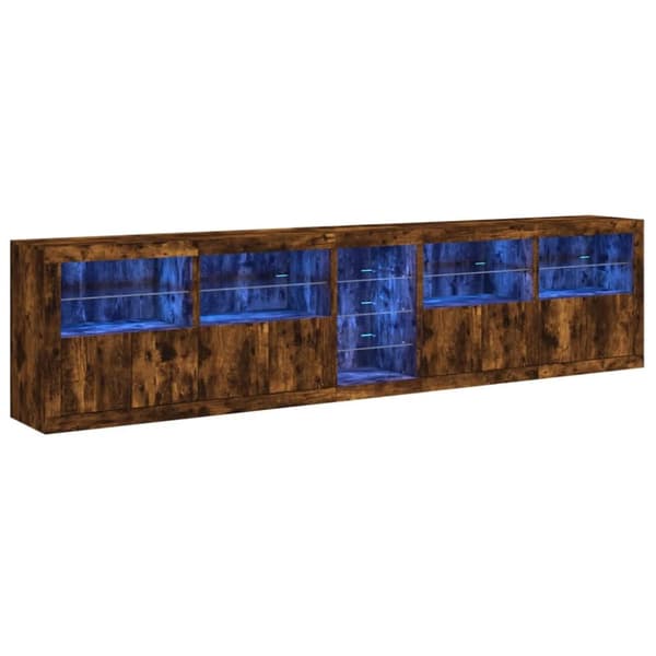 Skänk med LED-belysning rökfärgad ek 283x37x67 cm