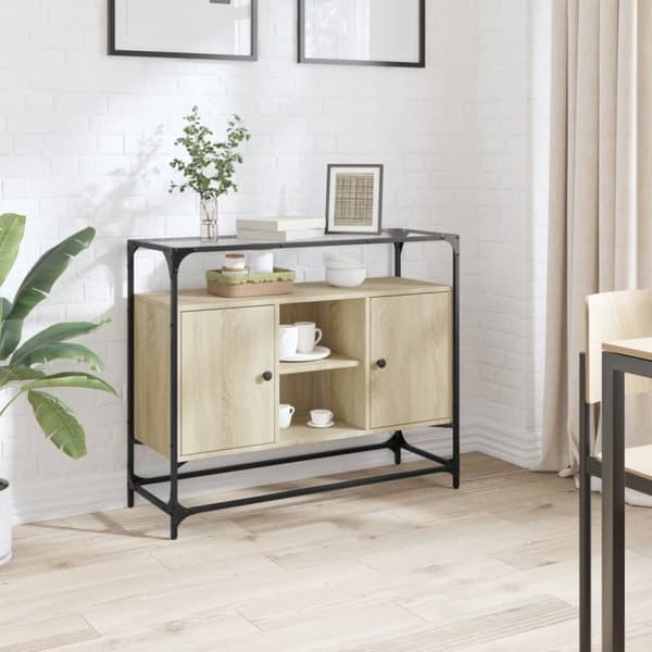 Skänk med glasskiva sonoma-ek 98x35x81 cm konstruerat trä
