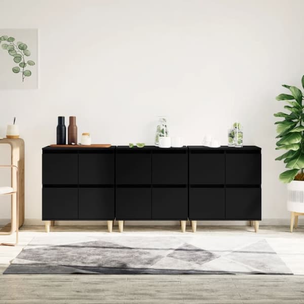 Skänk 3 st svart 60x35x70 cm konstruerat trä