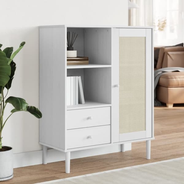 Högskåp SENJA rottinglook vit 90x40x112 cm massiv furu