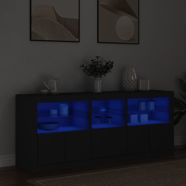 Skänk med LED-belysning svart 162x37x67 cm