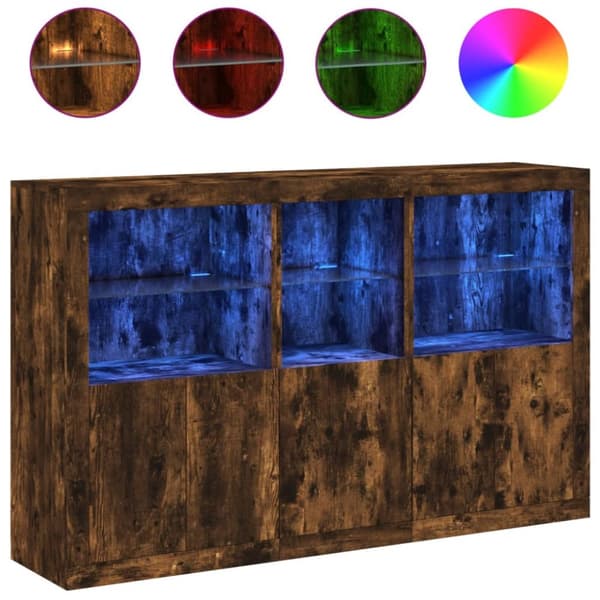 Skänk med LED-belysning rökfärgad ek 162x37x100 cm