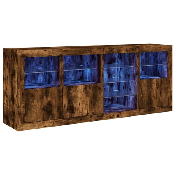 Skänk med LED-belysning rökfärgad ek 164x37x67 cm