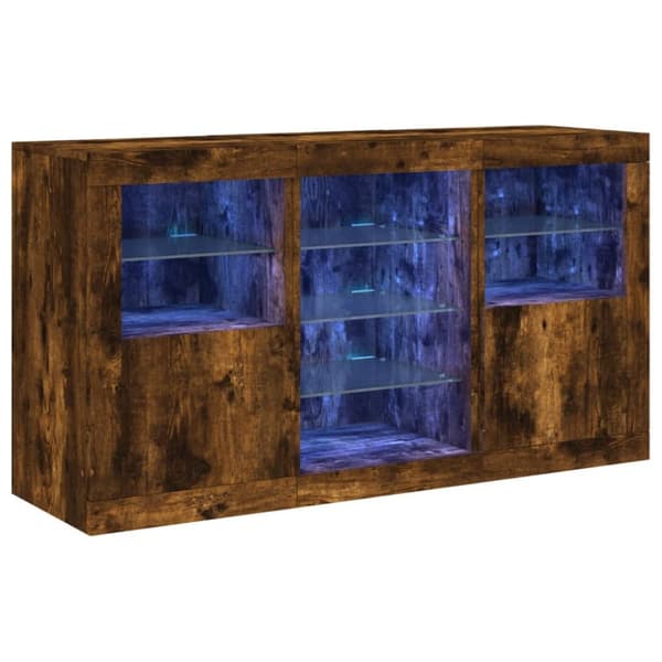 Skänk med LED-belysning rökfärgad ek 123x37x67 cm