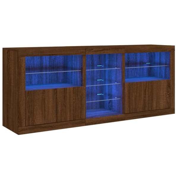 Skänk med LED-belysning brun ek 181,5x37x67 cm
