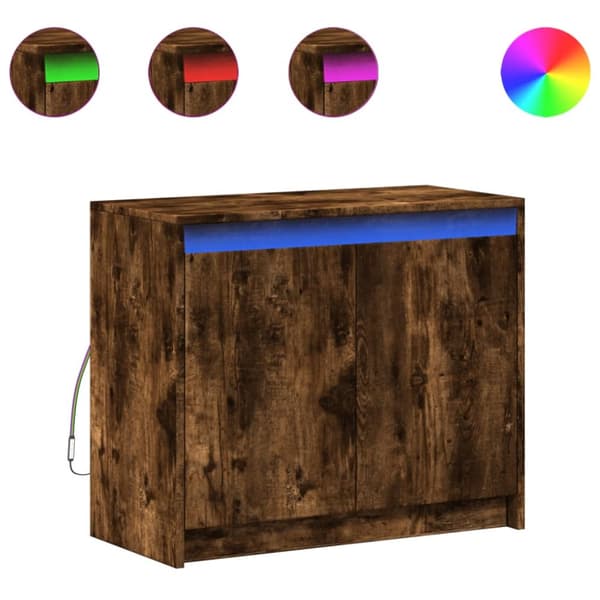 Skänk med LED rökfärgad ek 72x34x61 cm konstruerat trä