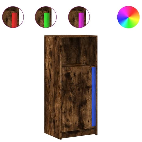 Skänk med LED rökfärgad ek 42,5x34x100 cm konstruerat trä