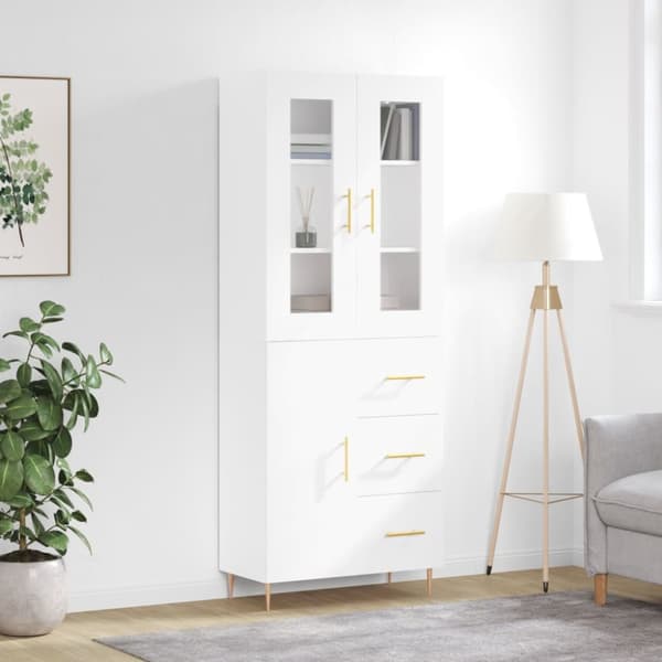 Högskåp vit 69,5x34x180 cm konstruerat trä