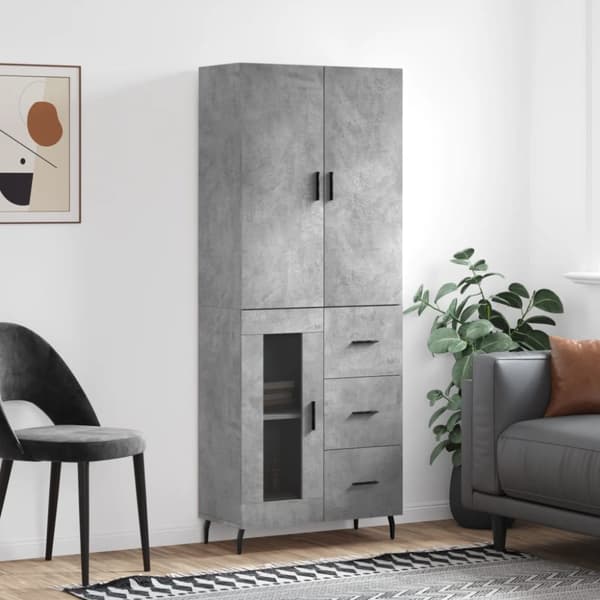 Högskåp betonggrå 69,5x34x180 cm konstruerat trä