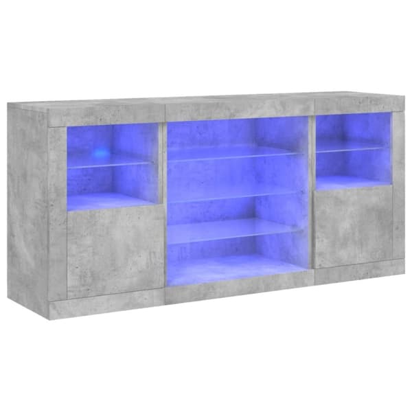 Skänk med LED-belysning betonggrå 142,5x37x67 cm