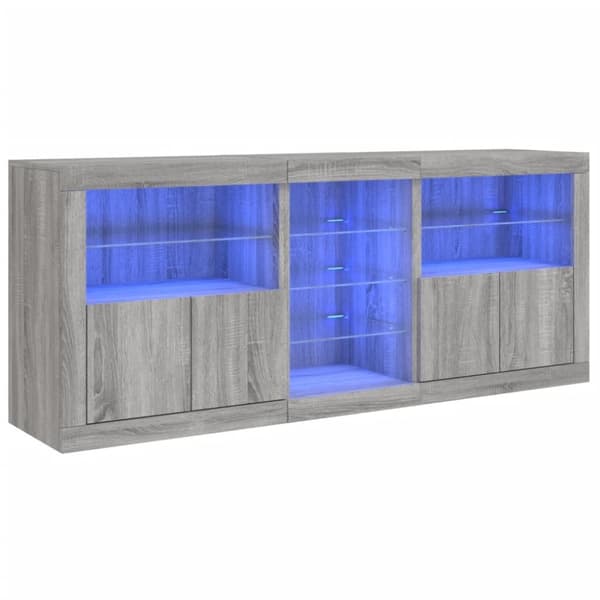 Skänk med LED-belysning grå sonoma 181,5x37x67 cm