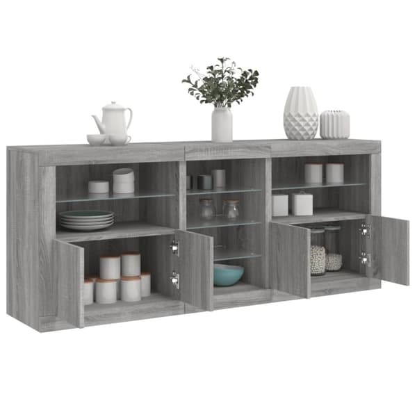 Skänk med LED-belysning grå sonoma 181,5x37x67 cm