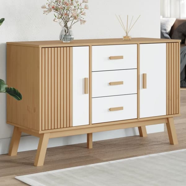 Skänk OLDEN vit och brun 114x43x73,5cm massiv furu