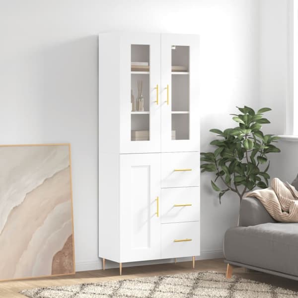 Högskåp vit 69,5x34x180 cm konstruerat trä