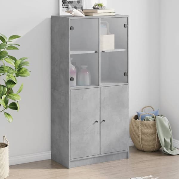 Skåp med dörrar betonggrå 68x37x142 cm konstruerat trä