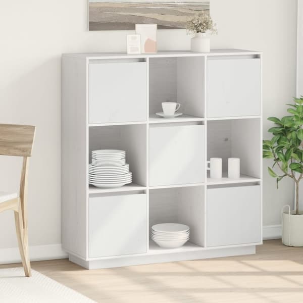 Högskåp vit 110,5x35x117 cm massiv furu