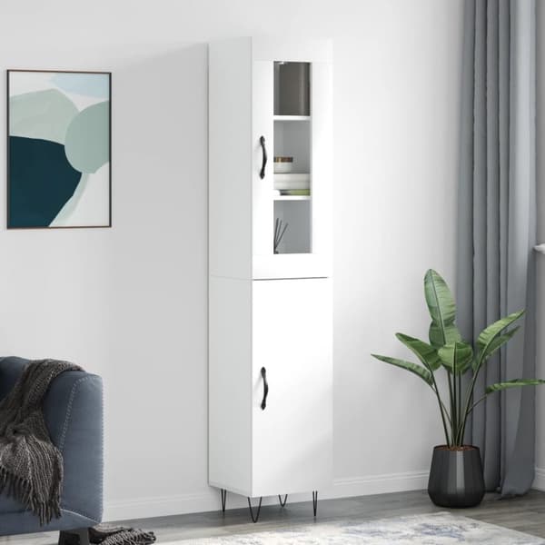 Högskåp vit 34,5x34x180 cm konstruerat trä