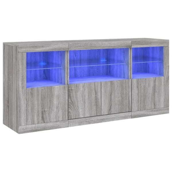Skänk med LED-belysning grå sonoma 142,5x37x67 cm