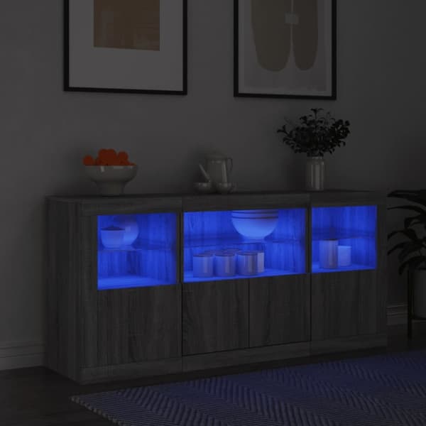 Skänk med LED-belysning grå sonoma 142,5x37x67 cm