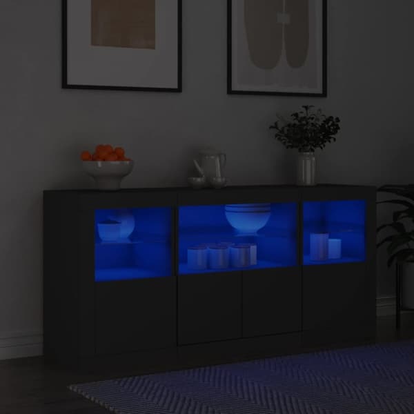 Skänk med LED-belysning svart 142,5x37x67 cm