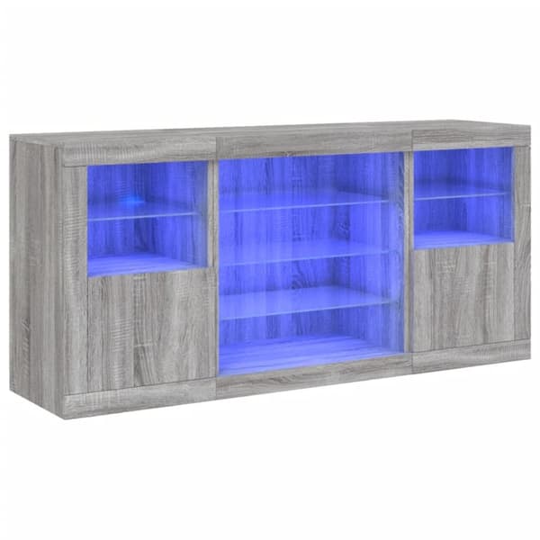 Skänk med LED-belysning grå sonoma 142,5x37x67 cm