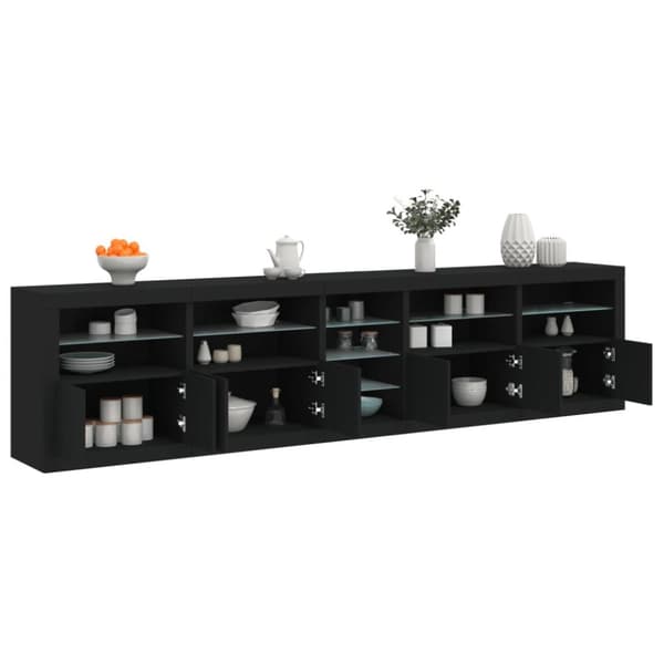 Skänk med LED-belysning svart 283x37x67 cm