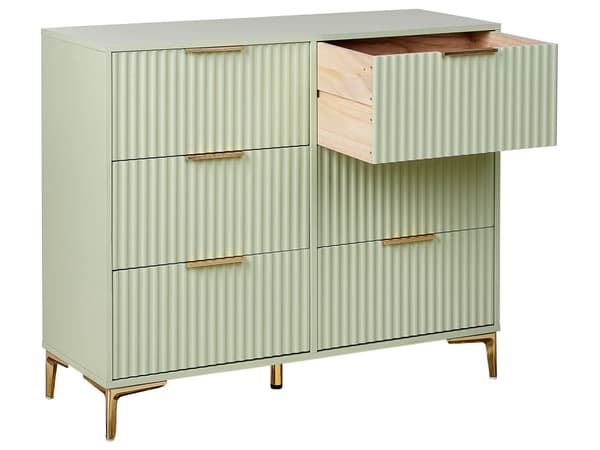 Kommode Grønn MDF 6 skuffer Metallben Håndtak Riflede Fronter Moderne Design Soverom Stue