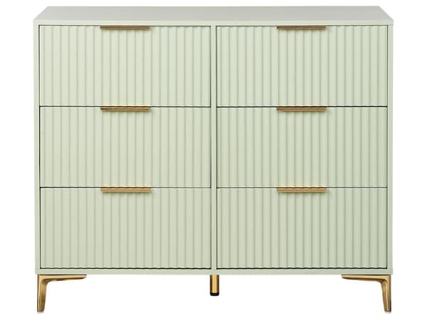 Kommode Grønn MDF 6 skuffer Metallben Håndtak Riflede Fronter Moderne Design Soverom Stue