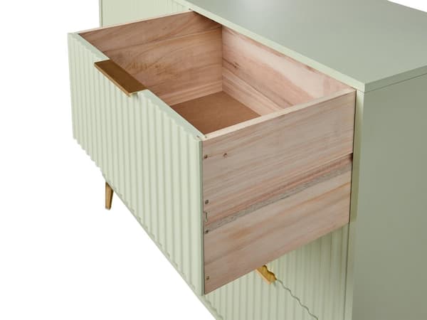 Kommode Grønn MDF 6 skuffer Metallben Håndtak Riflede Fronter Moderne Design Soverom Stue