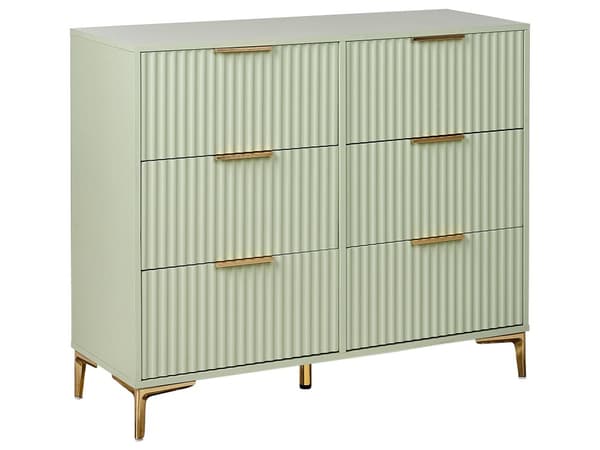 Kommode Grønn MDF 6 skuffer Metallben Håndtak Riflede Fronter Moderne Design Soverom Stue