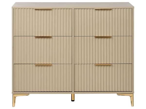 Kommode Beige MDF 6 skuffer Metalben Håndtag Riflede fronter Moderne design Soveværelse Stue