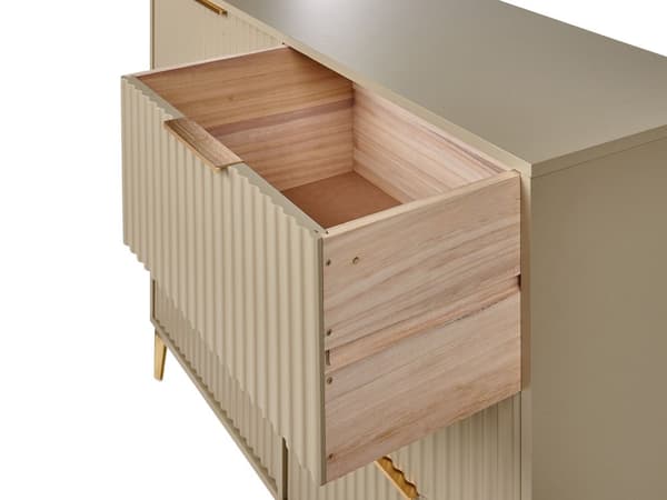 Kommode Beige MDF 6 skuffer Metalben Håndtag Riflede fronter Moderne design Soveværelse Stue