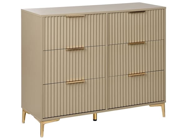 Kommode Beige MDF 6 skuffer Metalben Håndtag Riflede fronter Moderne design Soveværelse Stue